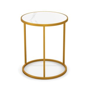 Set of 2 Modern Accent Chair and Marble Top Side Table Set