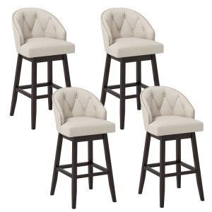 31 Inch Bar Stools Set of 4 Padded Bar Height Chairs with Rubber Wood Frame Swivel Seat