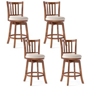 360 Rotating Counter Height Chairs Set of 4 with Backrest and Upholstered Seat