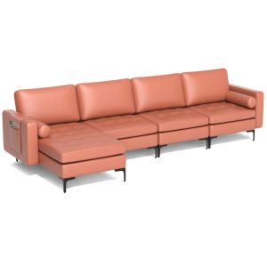 Modular L-shaped 4-Seat Sectional Sofa with Reversible Chaise and 2 USB Socket