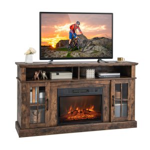 4-Piece Industrial Living Room Set: Fireplace TV Stand + 3-Tier Industrial Style Coffee Table + 71 Inch Freestanding Hall Tree + Adjustable C-shape Sofa Side Table