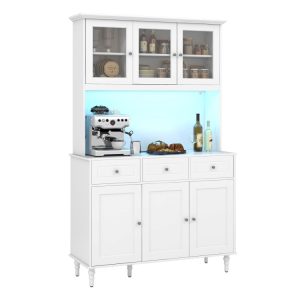 77 Inches Kitchen Pantry Storage Cabinet with LED Lights and Power Outlets