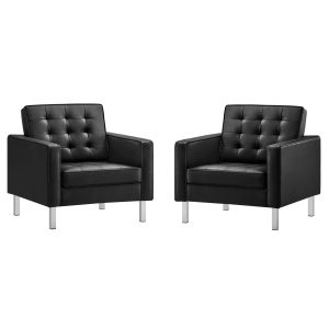 Loft Tufted Vegan Leather Armchairs – Set of 2