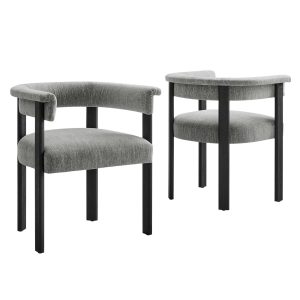 Imogen Woven Heathered Fabric Upholstered Barrel Dining Chairs – Set of 2