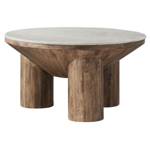 Ellison 33″ Round Wood Coffee Table With Marble Top
