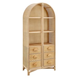 Jane 71 Inch Tall Arched Natural Rattan Bookshelf