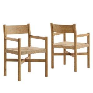 Alvia Oak Wood Dining Armchairs With Woven Seats Set of 2