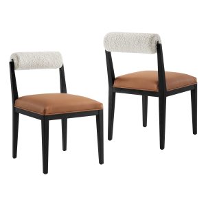 Kai Boucle and Vegan Leather Dining Chair Set of 2