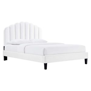 Daisy Performance Velvet Platform Bed With Black Wood Legs