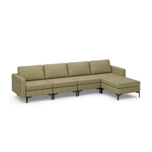 Modern Living Room Set: Modular L-shaped Sectional Sofa, Lift Top Coffee Table & 3-Globe Floor Lamp