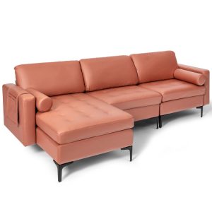 Modular L-shaped 3-Seat Sectional Sofa with Reversible Chaise and 2 USB Ports