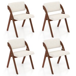 Set of 4 Folding Kitchen Dining Chairs with Rubber Wood Legs