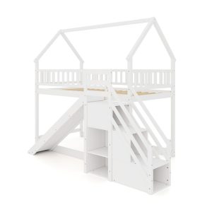 Twin Over Twin Bunk Bed with Slide and Staircase