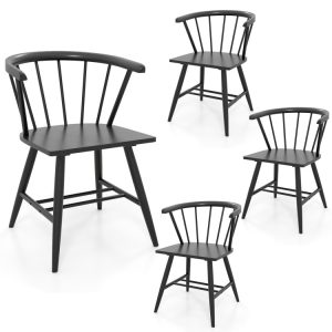 Windsor Dining Chair Set of 4 Mid-Century Modern Black Kitchen Chairs