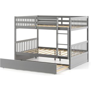 Full over Full Bunk Bed Platform Wood Bed with Ladder