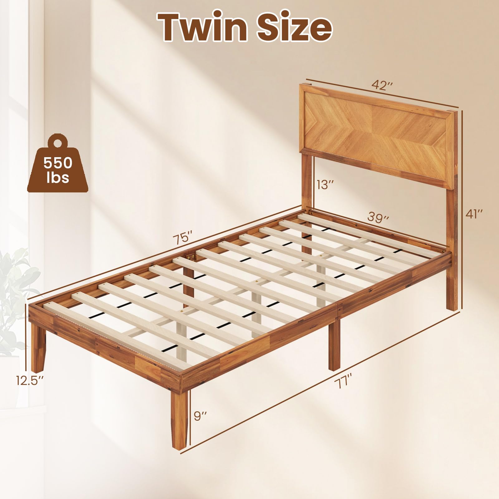 Selene Acacia Platform Bed view 3