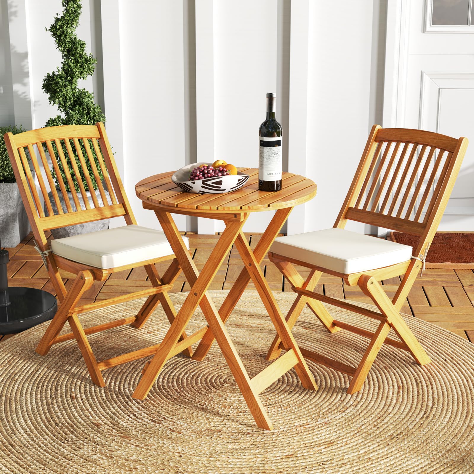 Laguna Folding Acacia Patio Dining Set view 2
