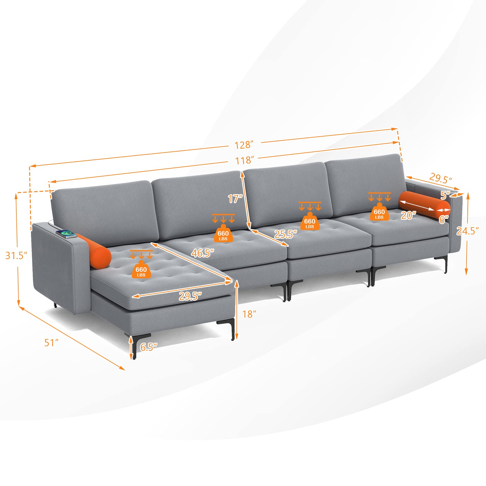 Linden Convertible Sleeper Sectional Sofa view 3