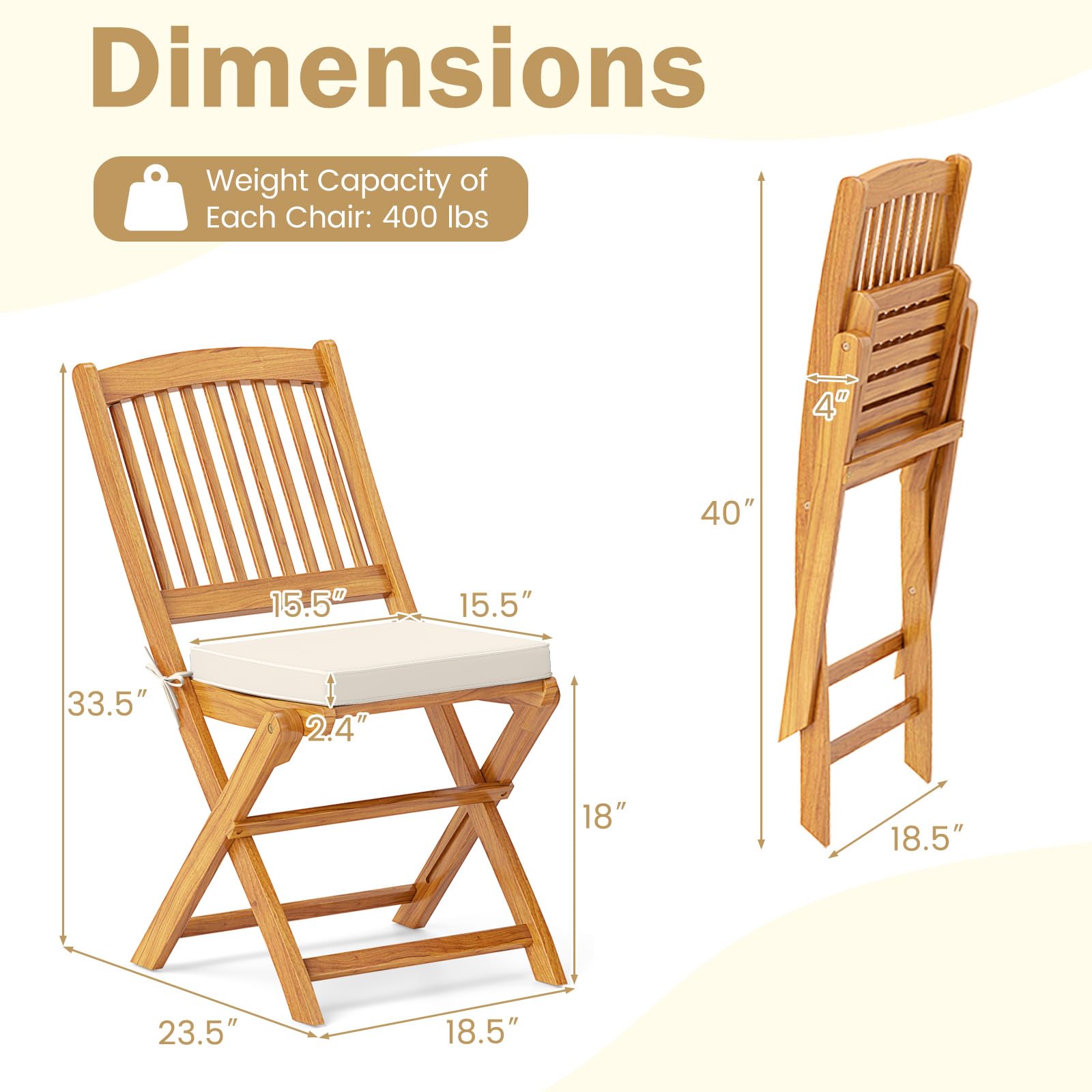 Laguna Folding Acacia Patio Dining Set view 3