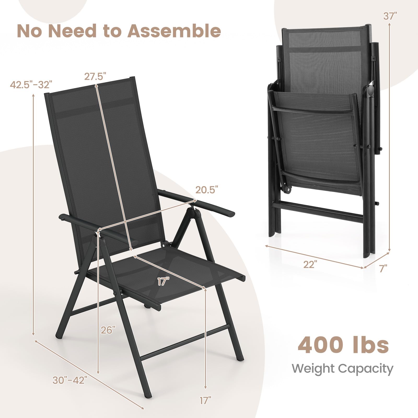 Palma Adjustable Folding Patio Chair Set view 3