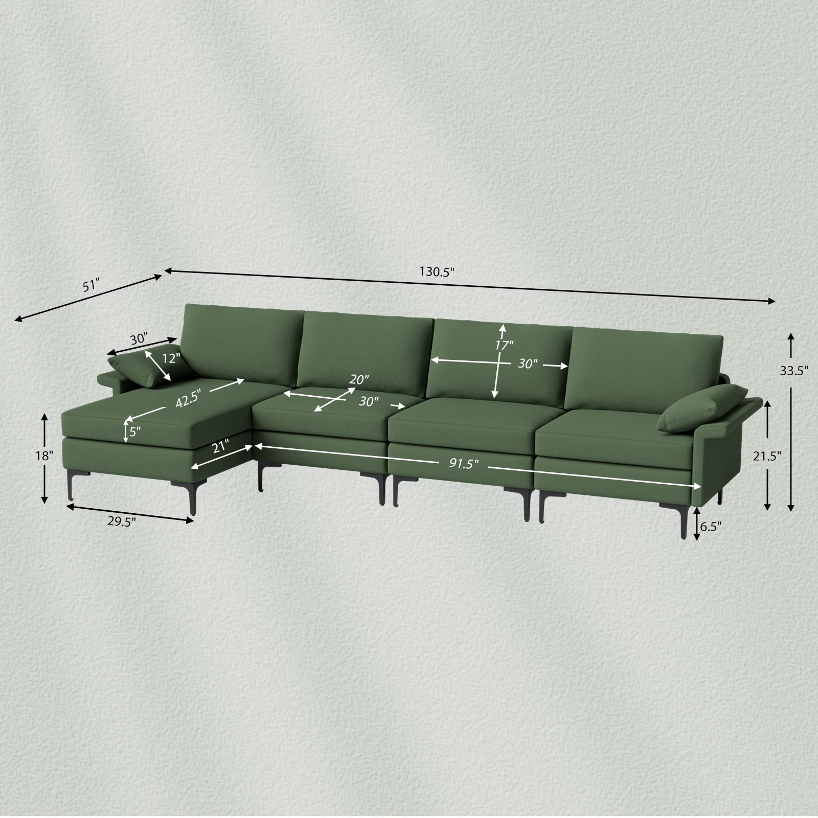 Camden Convertible Sleeper Sectional Sofa view 3