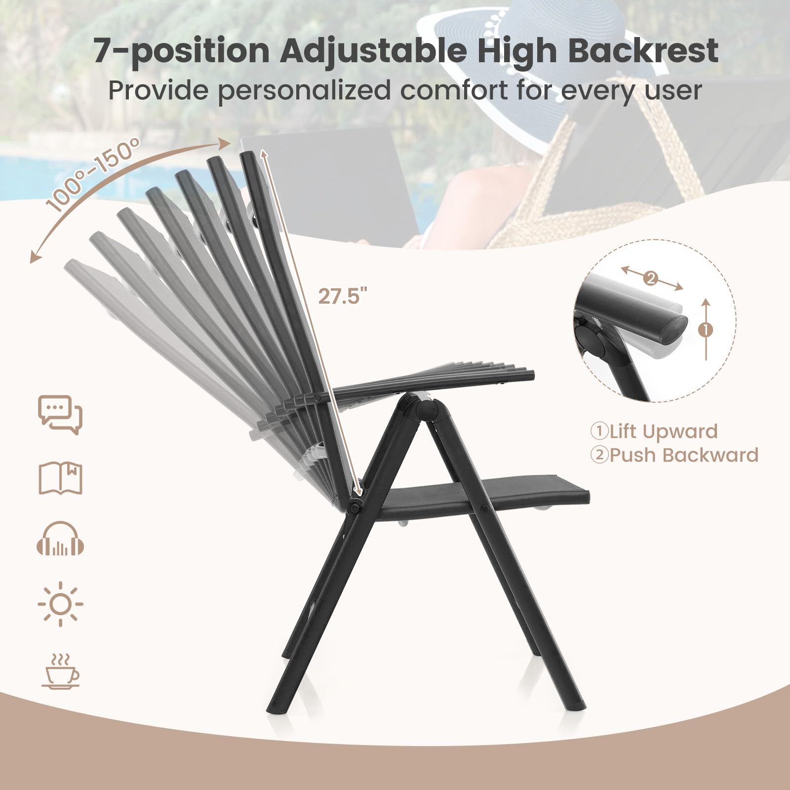 Palma Adjustable Folding Patio Chair Set view 5