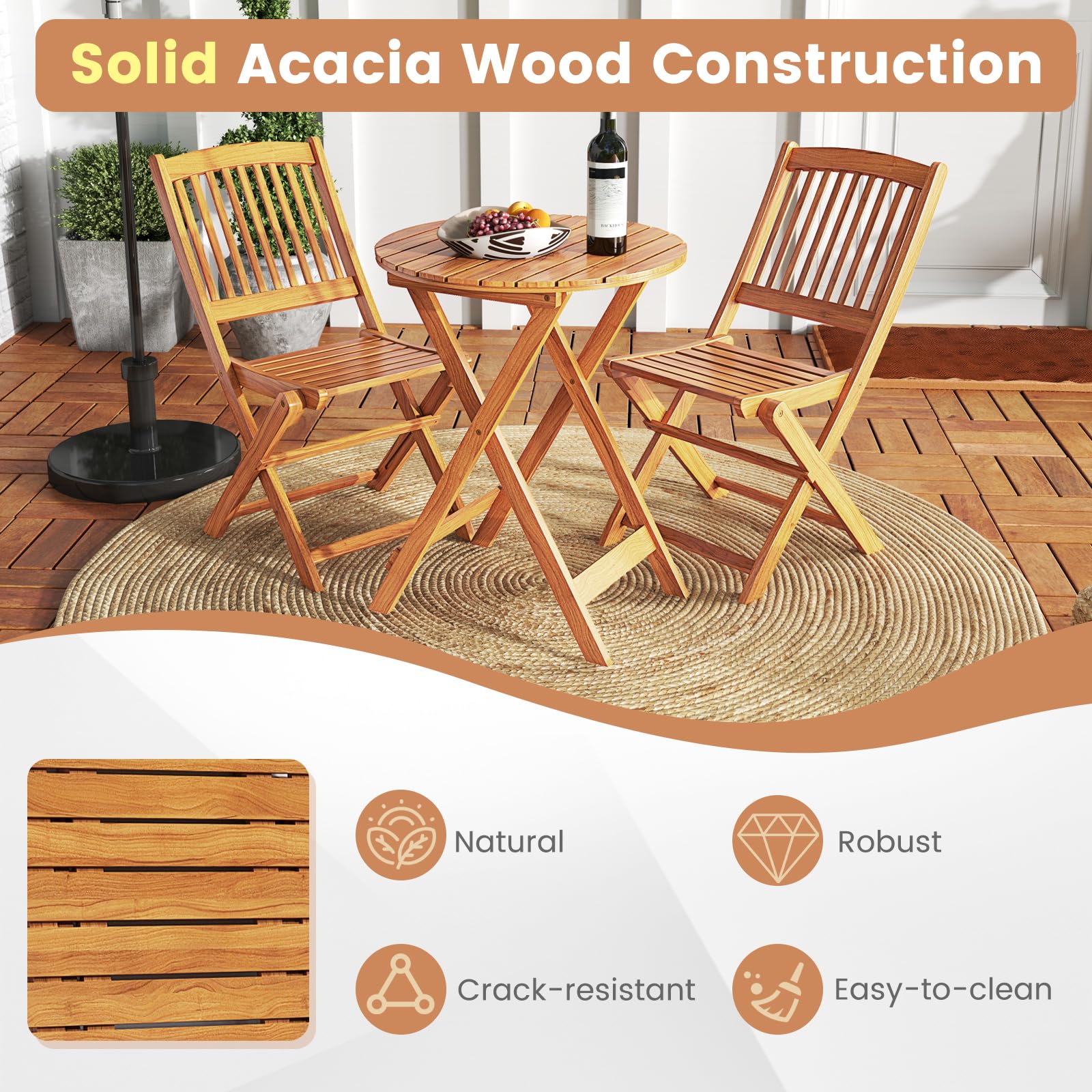 Laguna Folding Acacia Patio Dining Set view 5