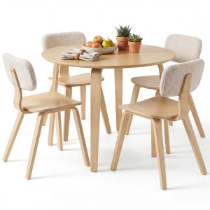 5 Piece Dining Table Set with 4 Padded Dining Chairs and Rubber Wood Table