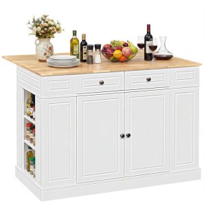 Kitchen Island with Storage with 2 Counter Height Solid Wood Bar Stools Set