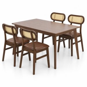 48 Inch Dining Table Set for 4 with Rattan Chairs, Mid Century Kitchen Table and Chairs Set for Dining Room